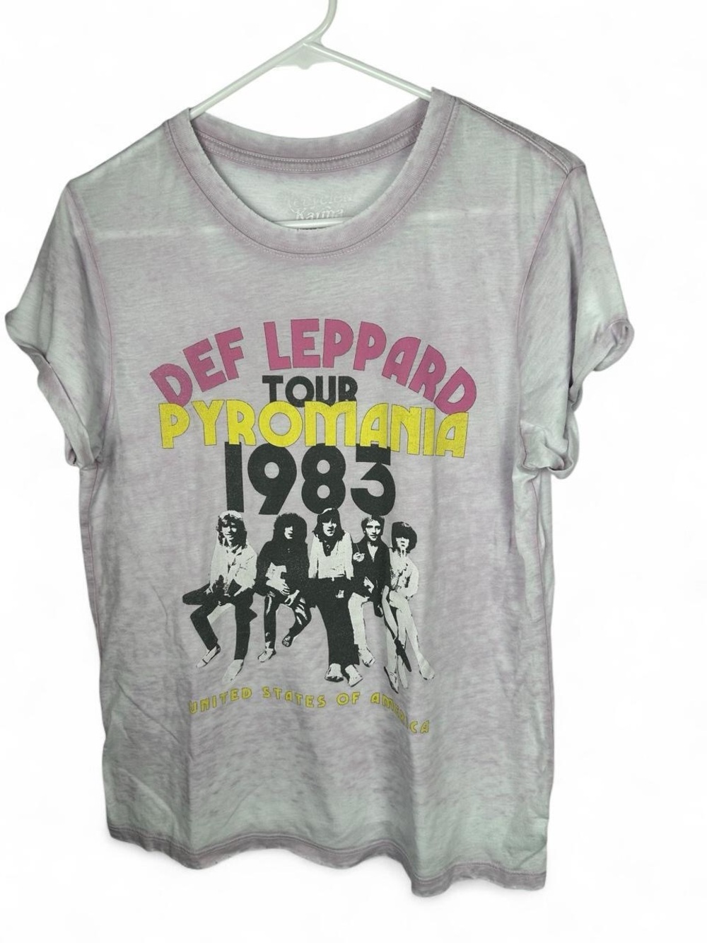 Recycled Karma Def Leppard Pyromania Tour 1983 Distressed Light Pink T-shirt